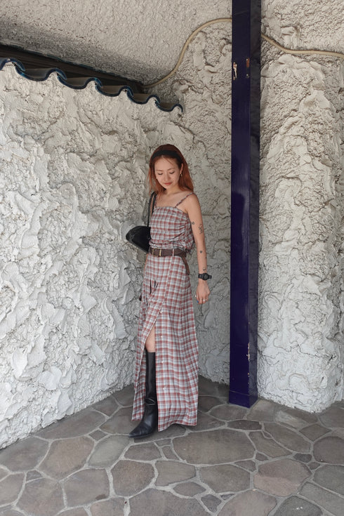 チェックスリットボタンスカート